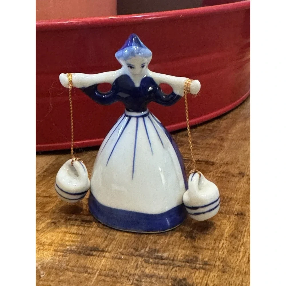 Holland Dutch Girl Vintage Bell  Carrying Buckets /‎ Porcelain